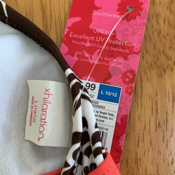 NWT Girls Swimsuit Size 10/12 Pretty Brown White Flowers Peach Summer - Picture 7 of 10